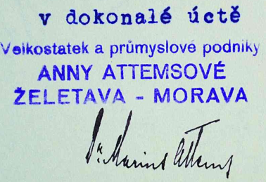 Anna Attemsová, podpis s razítkem